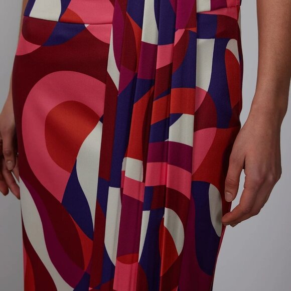 New York & Company Geo Print Midi Skirt/Pleaded Front & Wide Waist Size L - Picture 2 of 4